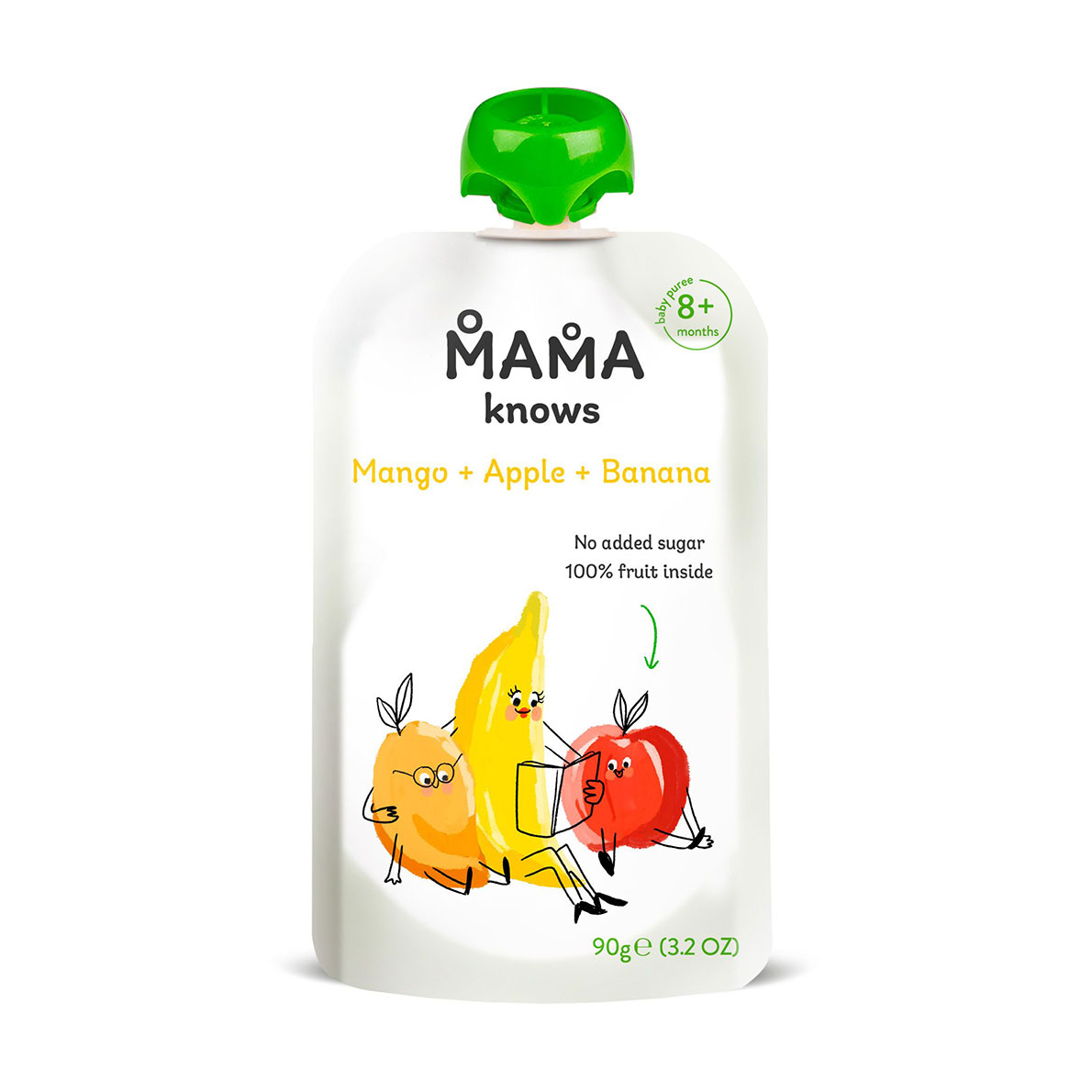 Дитяче фруктове пюре Mama knows Манго, яблуко, банан, без цукру, від 8 місяців, 90 г